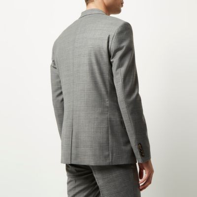 Grey checked skinny fit Travel Suit jacket